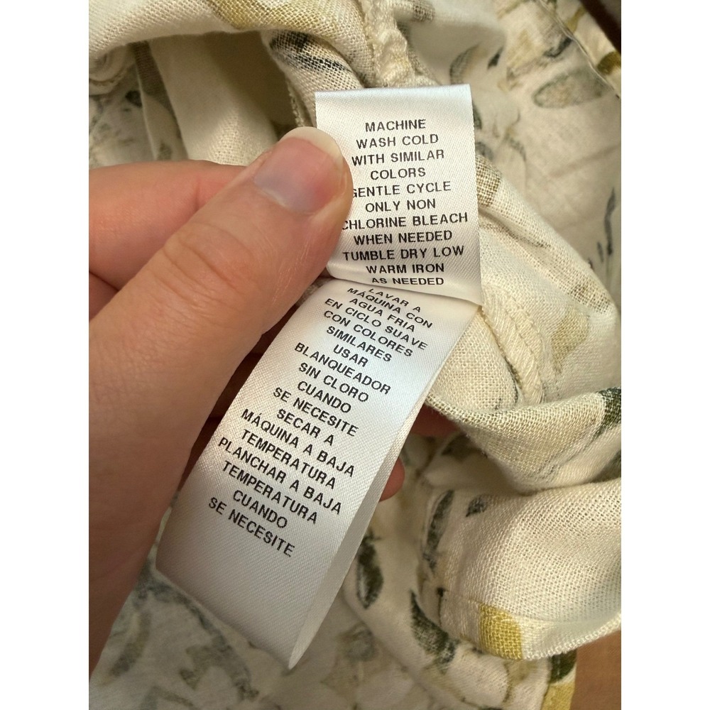 London Times Floral Linen Blend Puff Sleeve Smocked Back Mini Dress Ivory Green - Picture 6 of 8